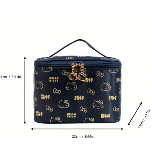 Hello Kitty Large Black Cosmetic Bag – Travel Toiletry Case with Gold Zipper - Picture 3 of 4